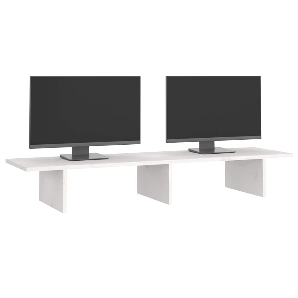 Fehér tömör fenyőfa monitorállvány 100x27x15 cm 4
