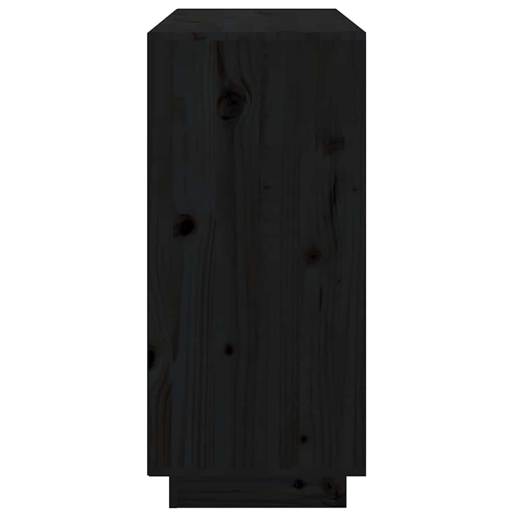 Fekete tömör fenyőfa tálalószekrény 111 x 34 x 75 cm 7