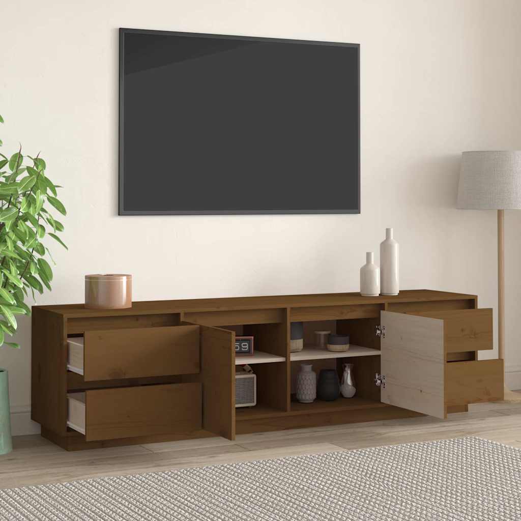 Mézbarna tömör fenyőfa TV-szekrény 176x37x47,5 cm 3
