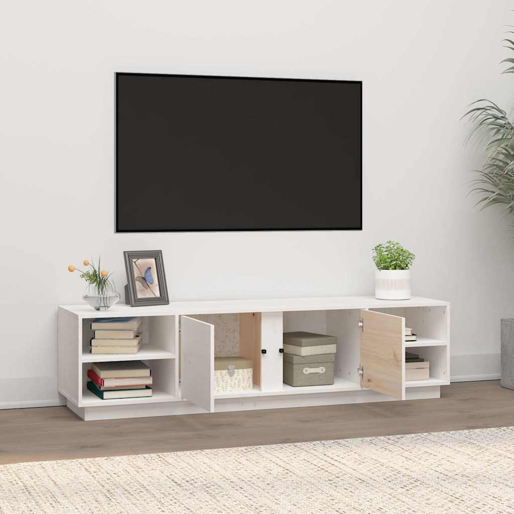 Fehér tömör fenyőfa TV-szekrény 156 x 40 x 40 cm 3