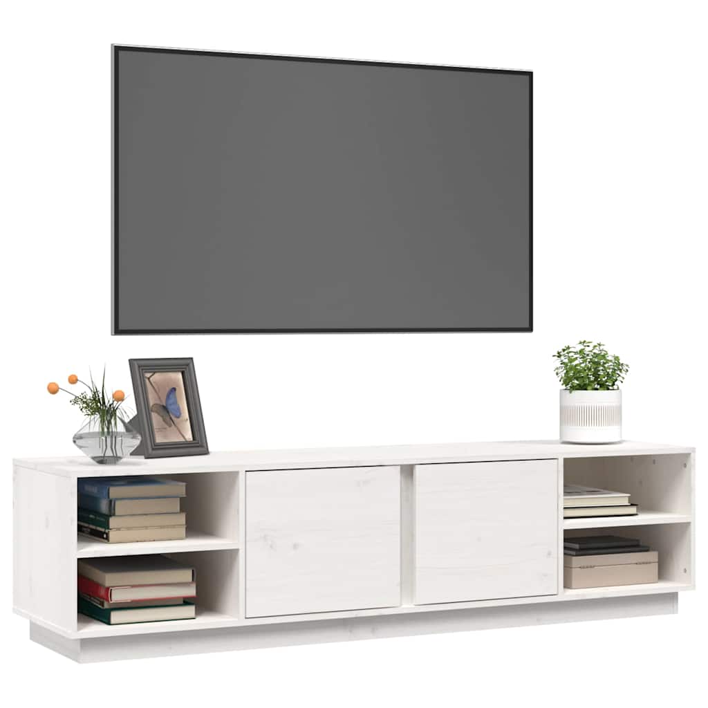 Fehér tömör fenyőfa TV-szekrény 156 x 40 x 40 cm 4