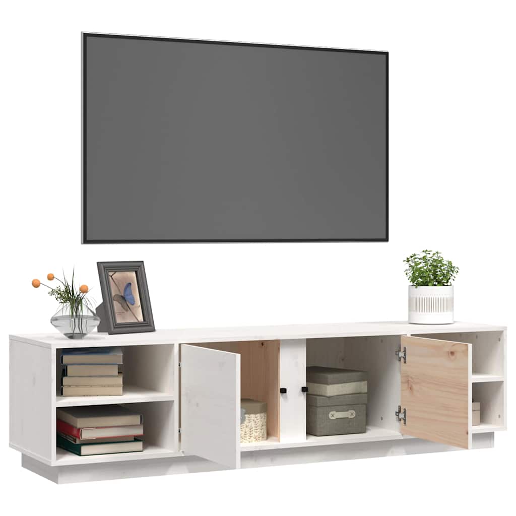 Fehér tömör fenyőfa TV-szekrény 156 x 40 x 40 cm 5