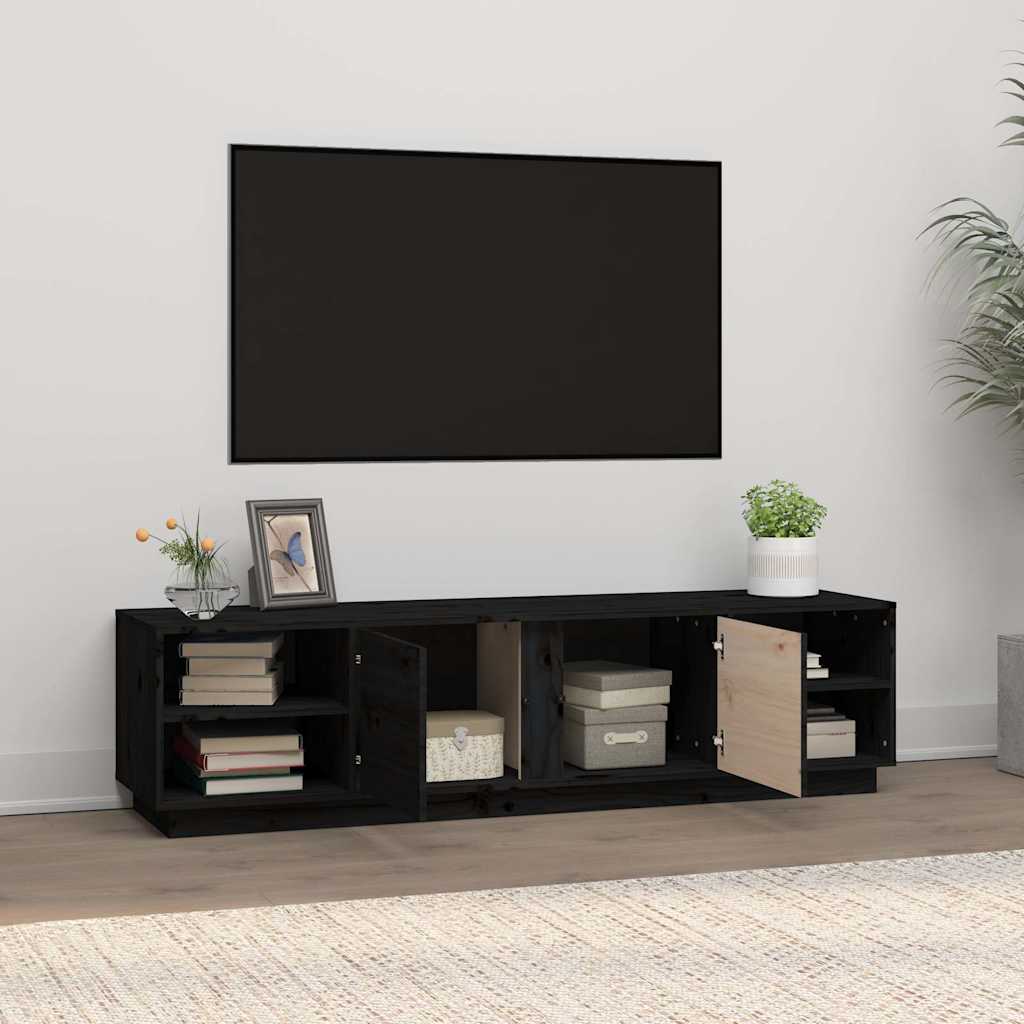 Fekete tömör fenyőfa TV-szekrény 156 x 40 x 40 cm 3