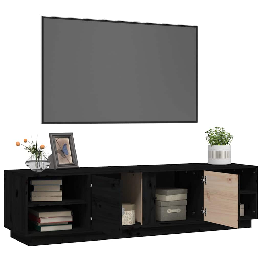 Fekete tömör fenyőfa TV-szekrény 156 x 40 x 40 cm 5