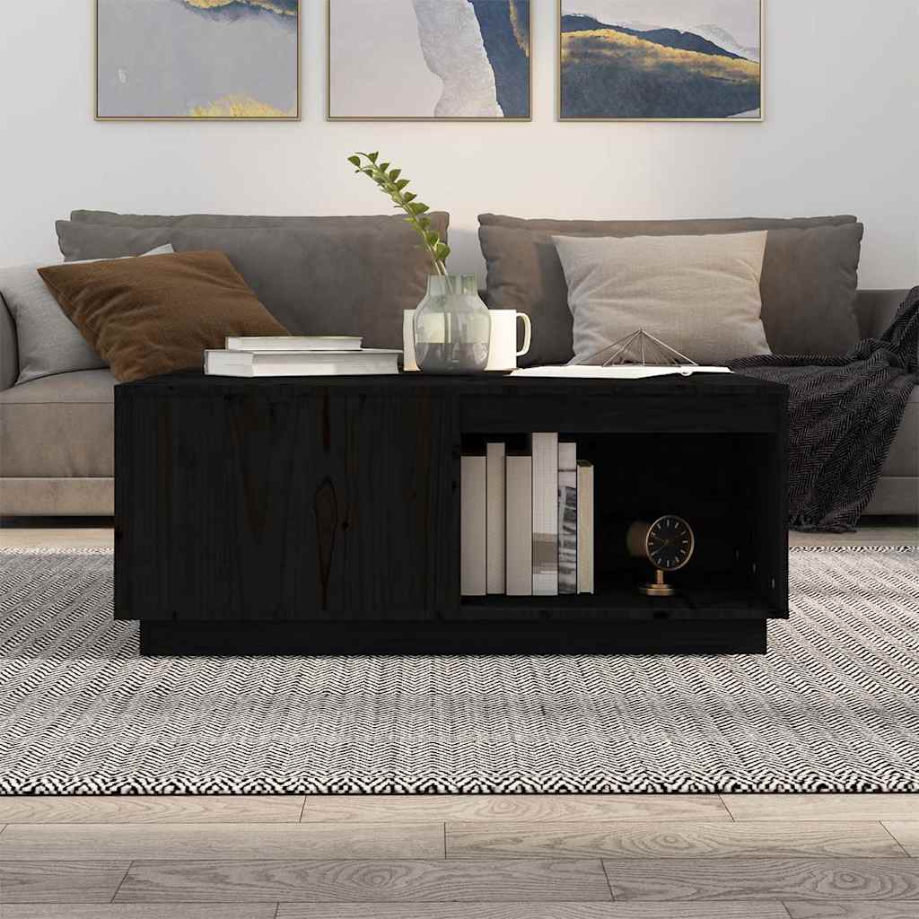 Fekete tömör fenyőfa dohányzóasztal 100 x 101 x 40,5 cm 3