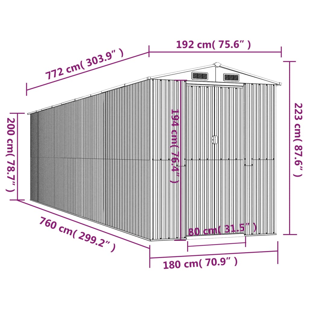 Zöld horganyzott acél kerti fészer 192x772x223 cm 8