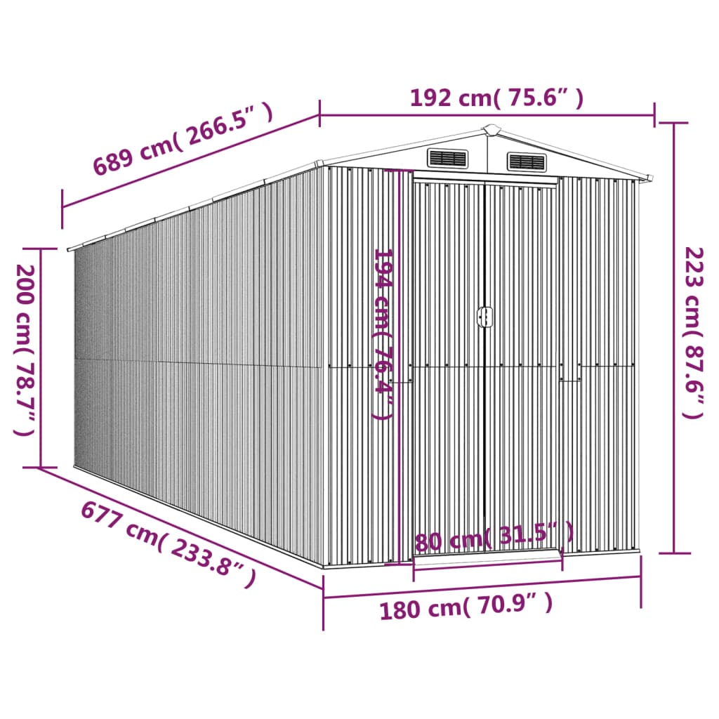 Antracitszürke horganyzott acél kerti fészer 192 x 689 x 223 cm 8