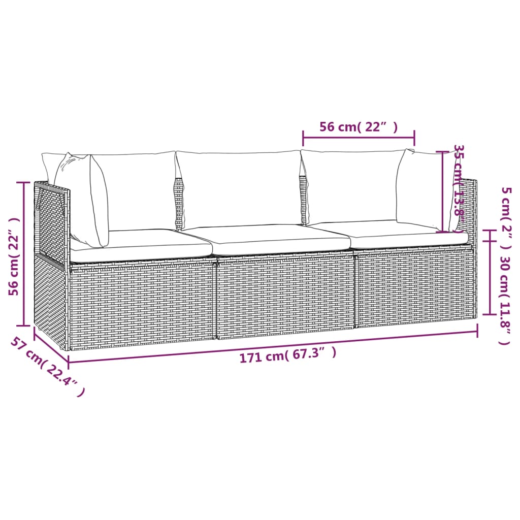 3 részes szürke polyrattan kerti ülőgarnitúra párnákkal 11