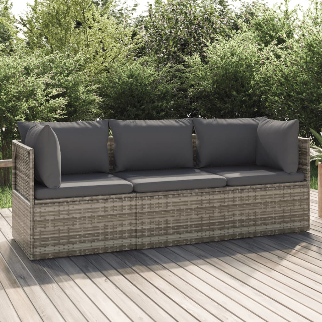 3 részes szürke polyrattan kerti ülőgarnitúra párnákkal