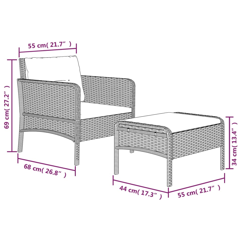 2 részes szürke polyrattan kerti ülőgarnitúra párnákkal 8