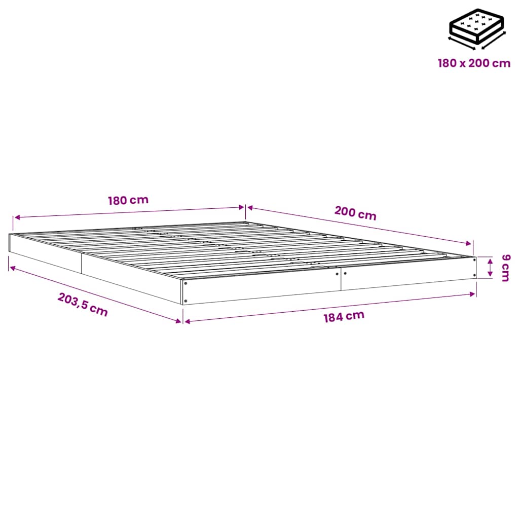 Fehér tömör fenyőfa ágykeret 180 x 200 cm (Super King Size) 8
