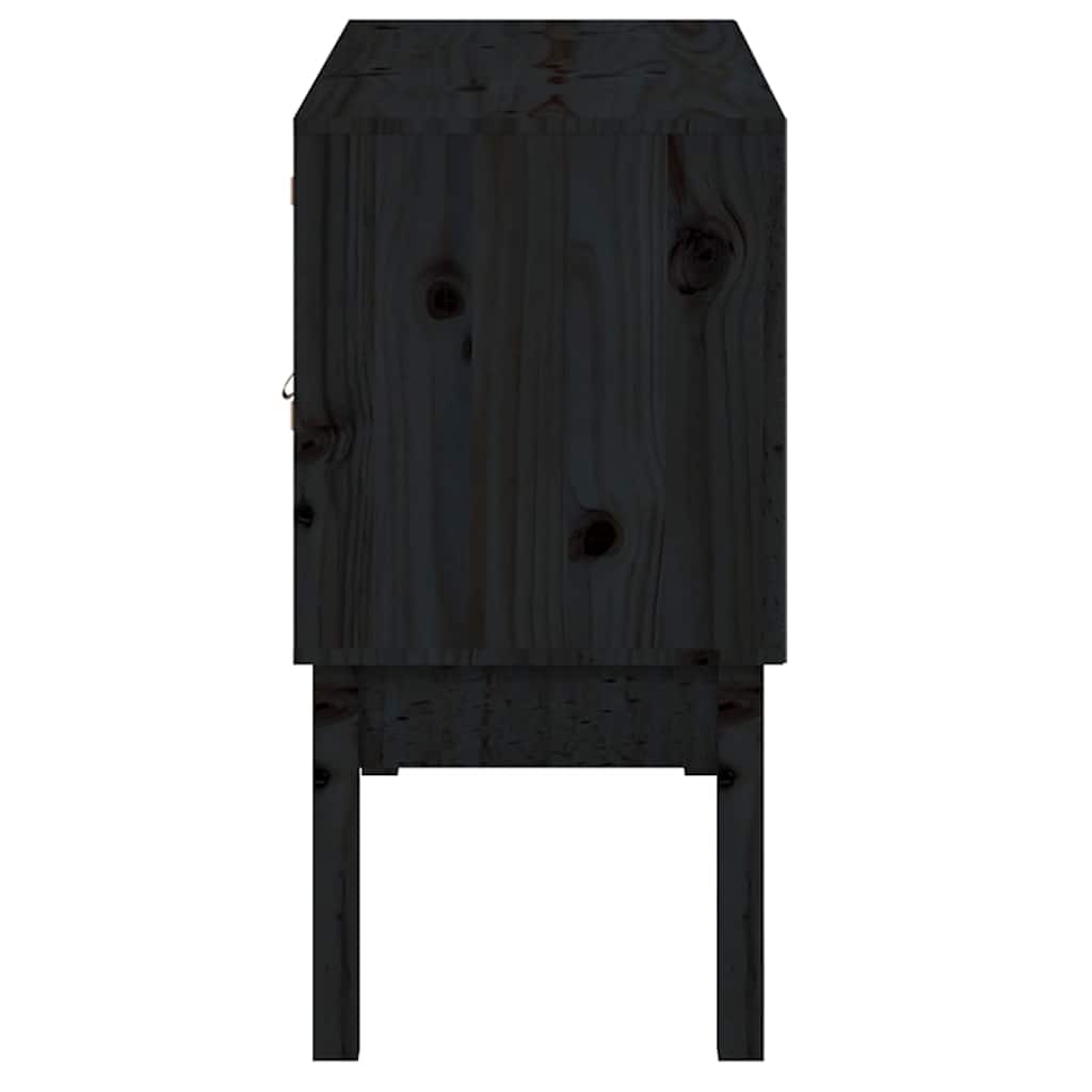 Fekete tömör fenyőfa tálalószekrény 110 x 40 x 78 cm 7