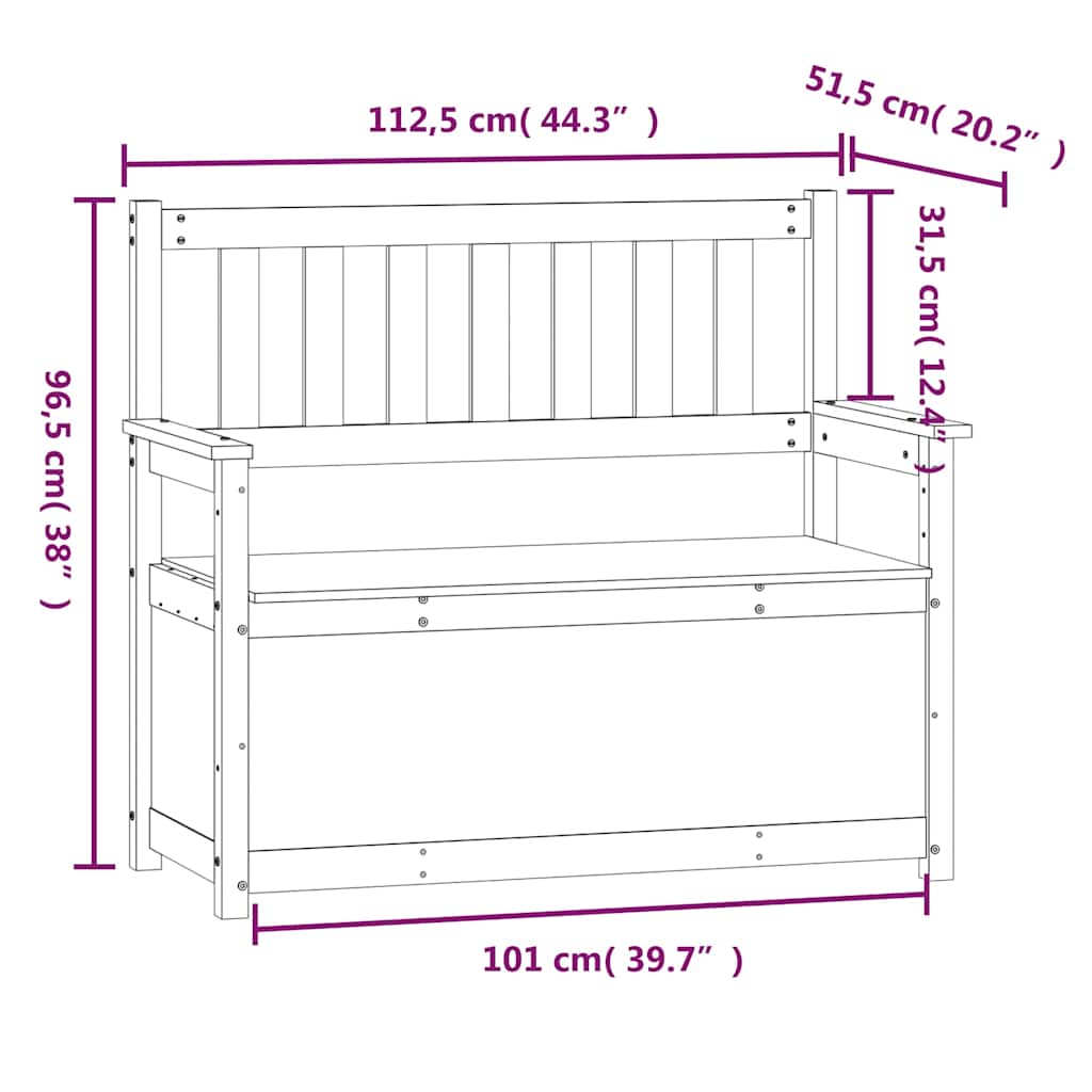 Fekete tömör fenyőfa pad 112,5 x 51,5 x 96,5 cm 9