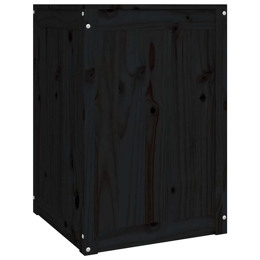 Fekete tömör fenyőfa szennyestartó láda 44 x 44 x 66 cm 5