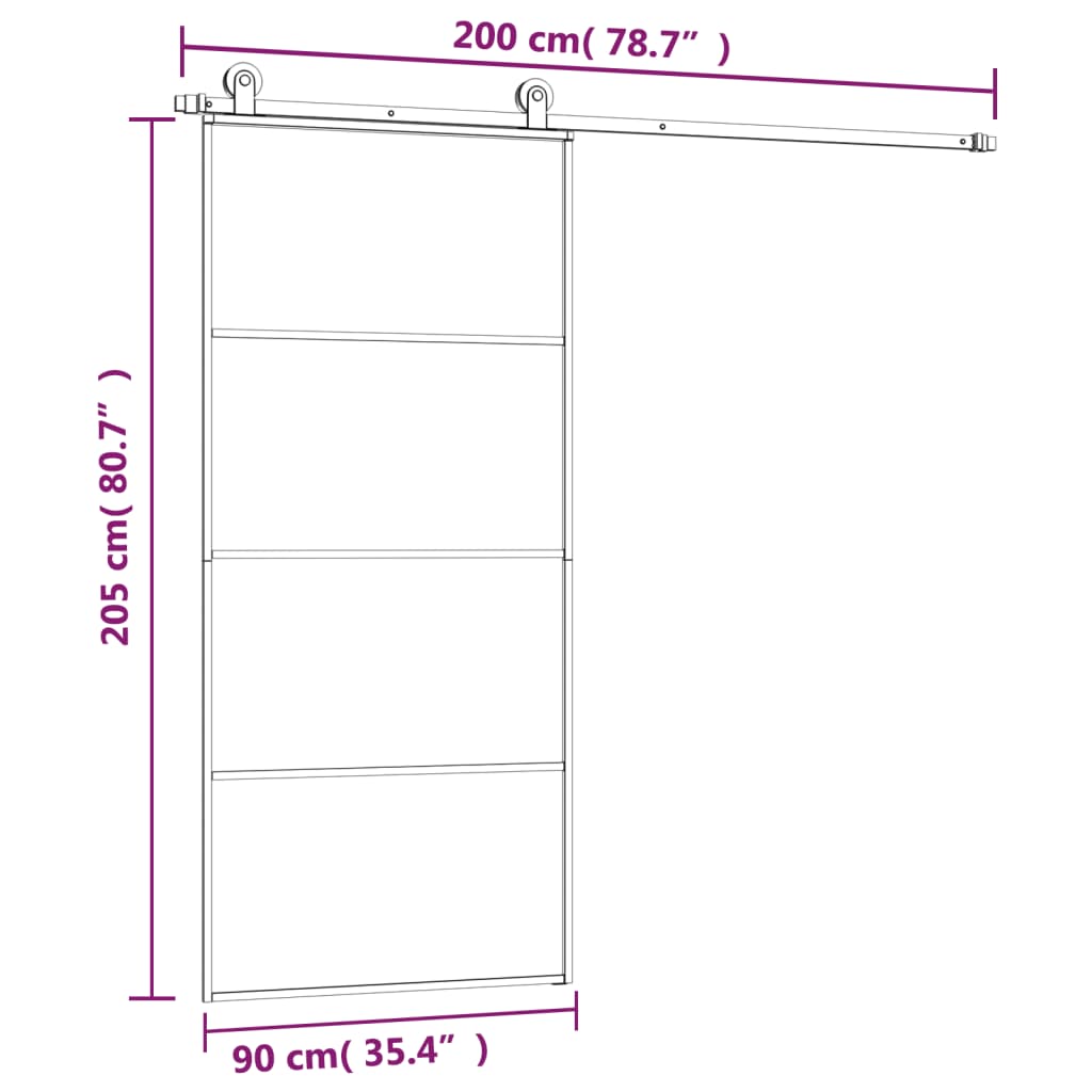 ESG üveg és alumínium tolóajtó fémszerelvény-szettel 90x205 cm 8