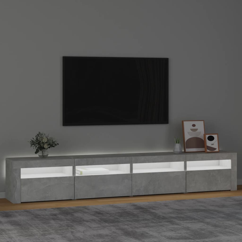 Betonszürke TV-szekrény LED-lámpákkal 240x35x40 cm 3