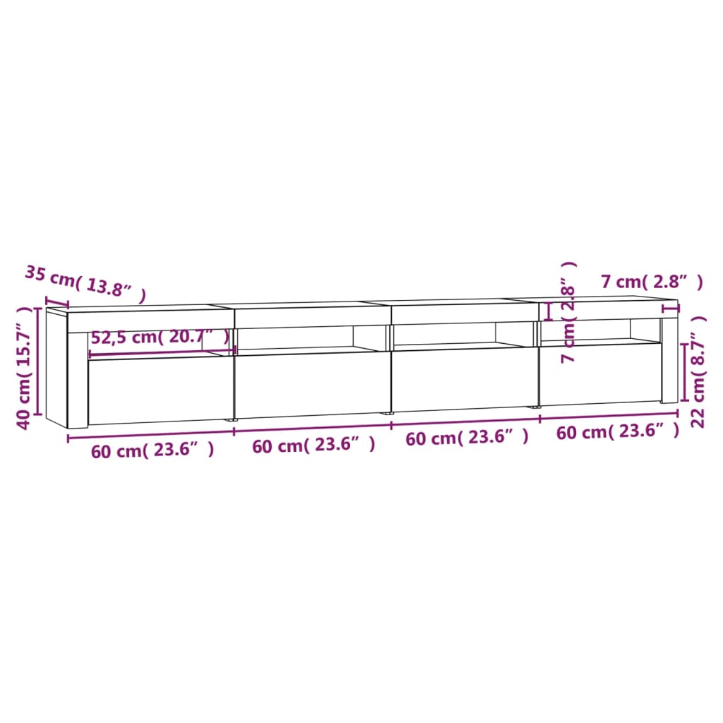 Betonszürke TV-szekrény LED-lámpákkal 240x35x40 cm 12
