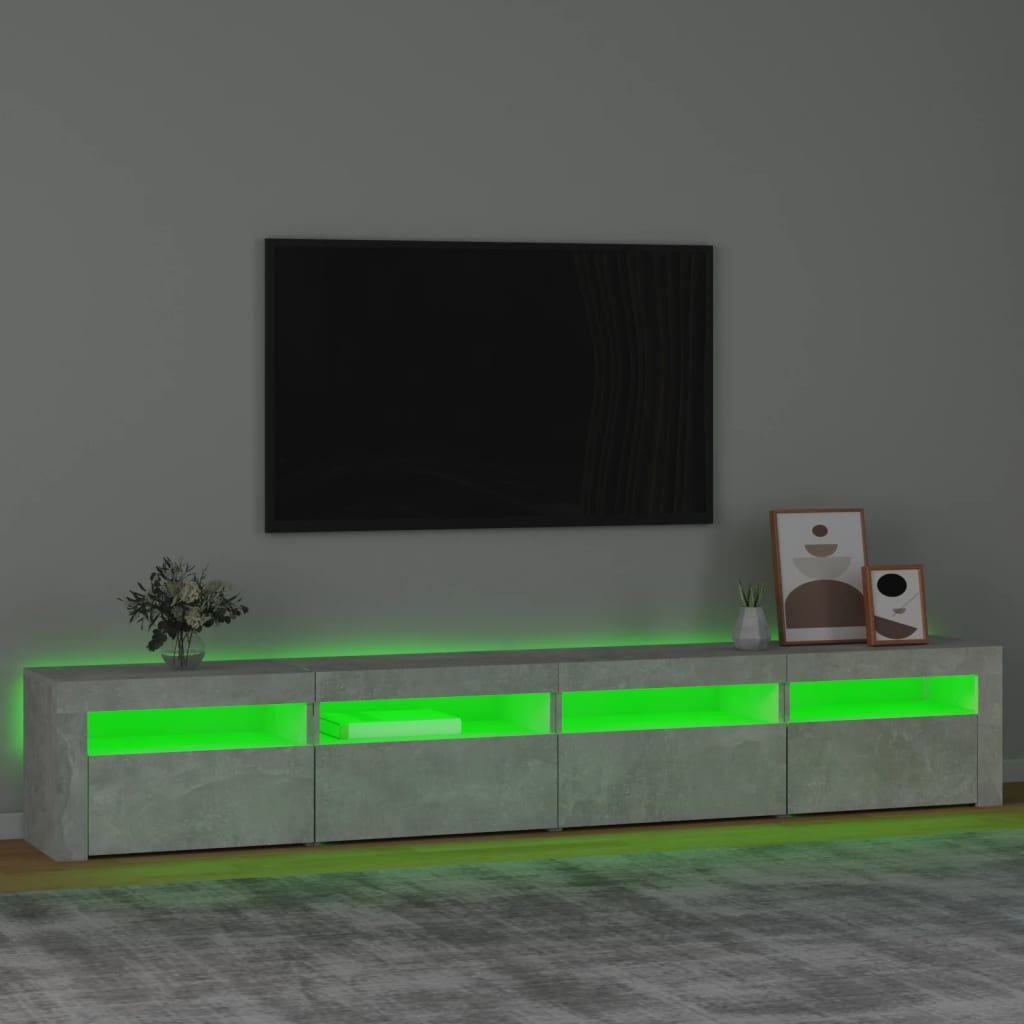 Betonszürke TV-szekrény LED-lámpákkal 240x35x40 cm 4
