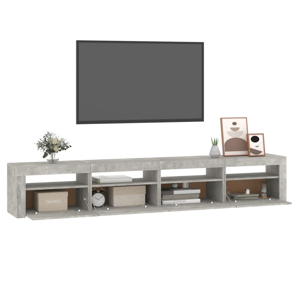 Betonszürke TV-szekrény LED-lámpákkal 240x35x40 cm 11