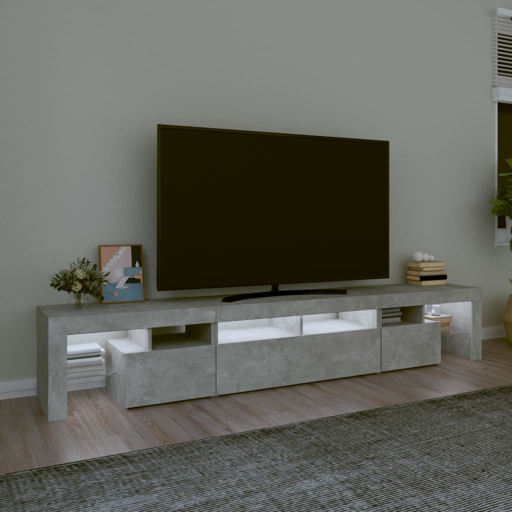 Betonszürke TV-szekrény LED lámpákkal 230x36,5x40 cm 3