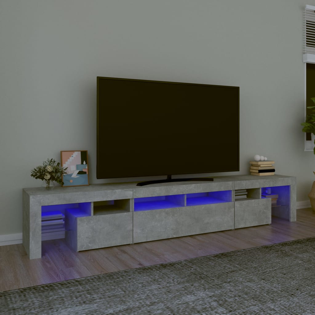 Betonszürke TV-szekrény LED lámpákkal 230x36,5x40 cm