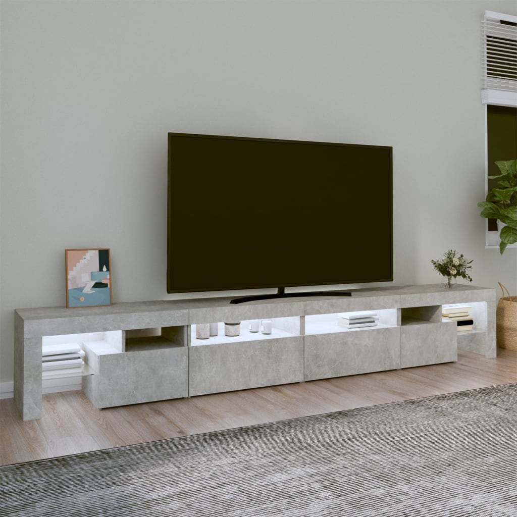 Betonszürke TV-szekrény LED lámpákkal 260x36,5x40 cm 3