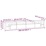 Betonszürke TV-szekrény LED lámpákkal 260x36,5x40 cm 12