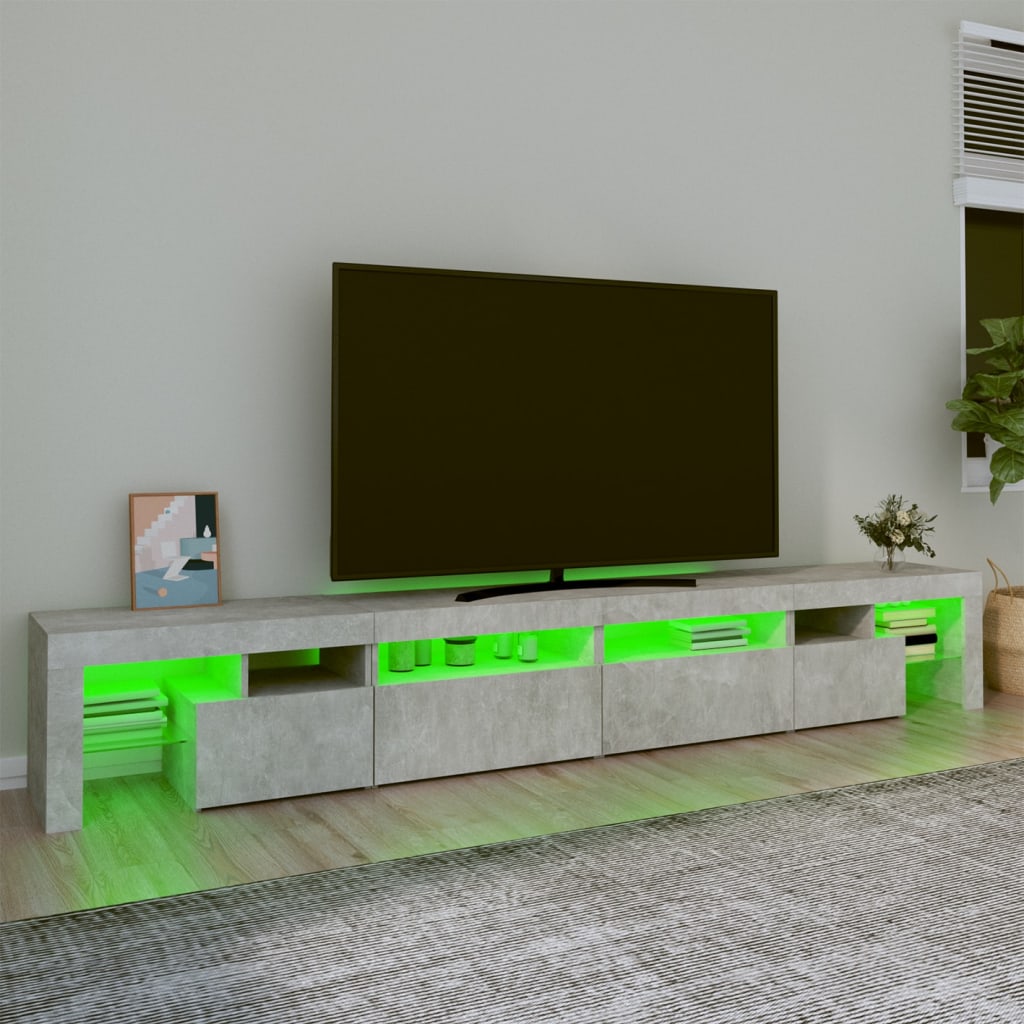 Betonszürke TV-szekrény LED lámpákkal 260x36,5x40 cm 4
