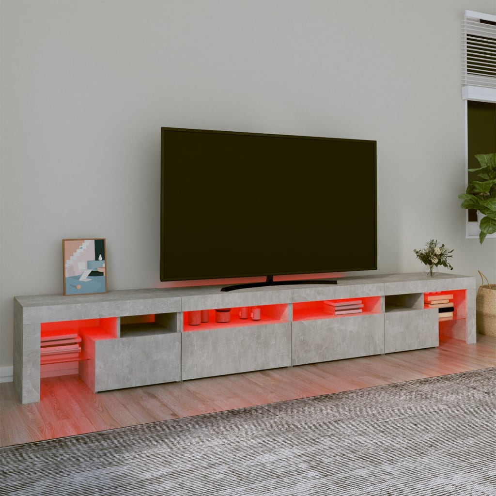 Betonszürke TV-szekrény LED lámpákkal 260x36,5x40 cm 5
