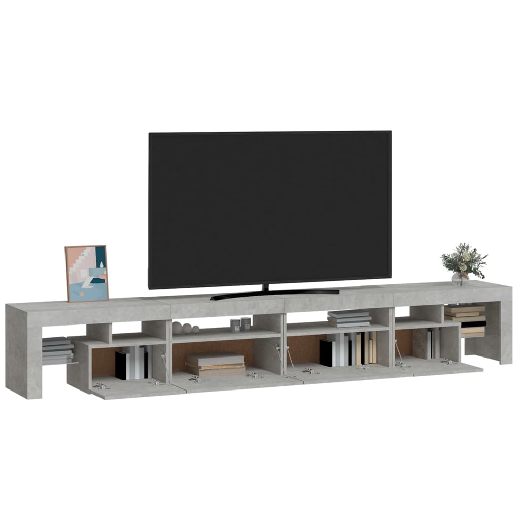 Betonszürke TV-szekrény LED lámpákkal 260x36,5x40 cm 11