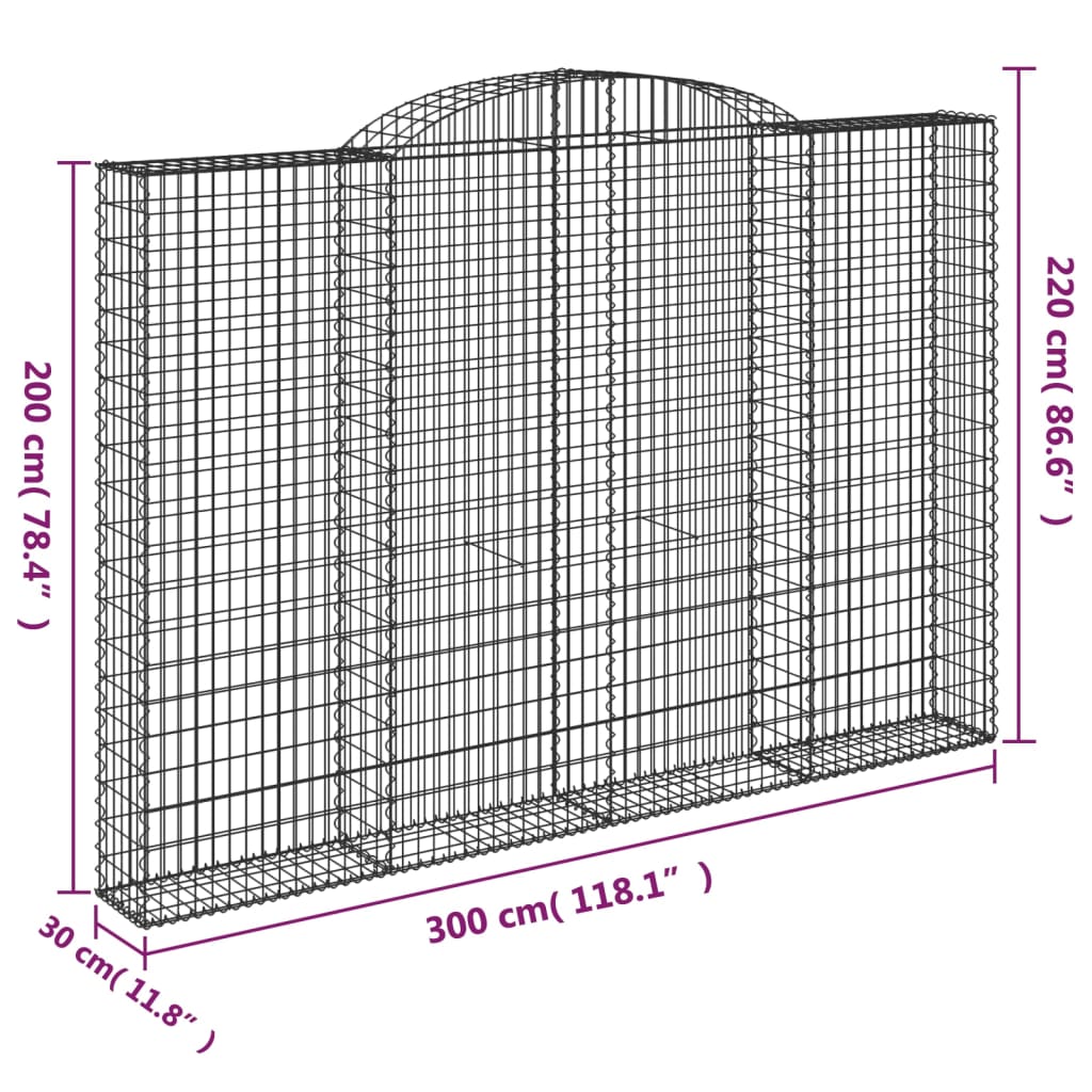 Íves horganyzott vas gabion kosár 300 x 30 x 200/220 cm 5