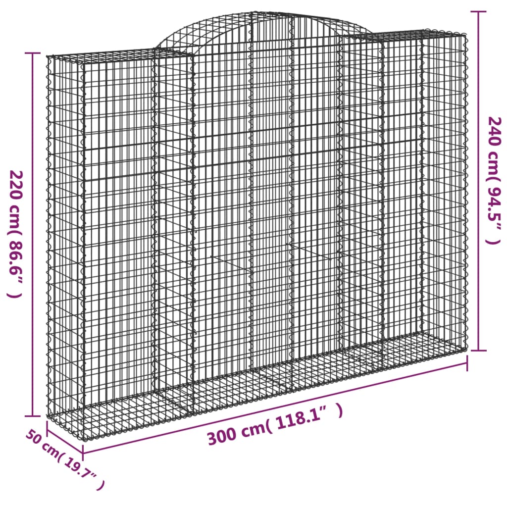 Íves horganyzott vas gabion kosár 300 x 50 x 220/240 cm 5