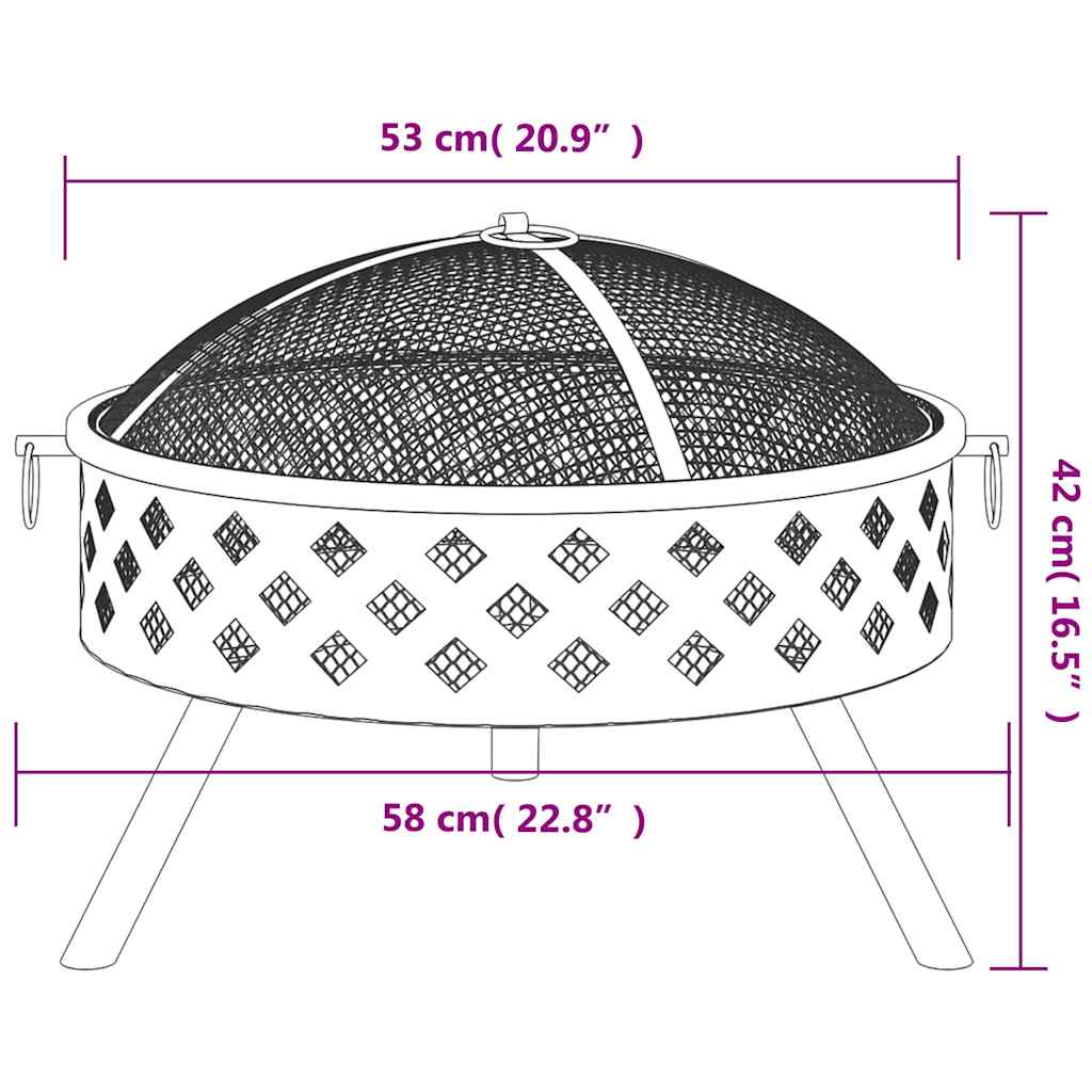 Acél XXL méretű tűztál piszkavassal 58 cm 7