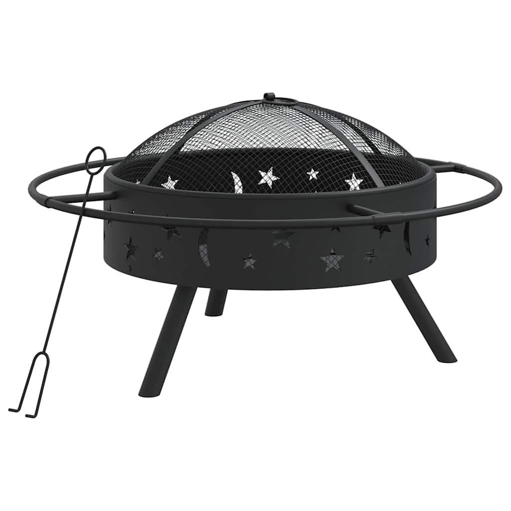 Acél XXL méretű tűztál piszkavassal 70 cm 2