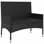 Fekete 2 személyes polyrattan kerti pad párnával 2
