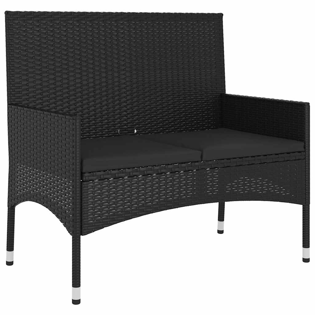 Fekete 2 személyes polyrattan kerti pad párnával 2