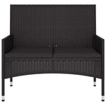 Fekete 2 személyes polyrattan kerti pad párnával 3