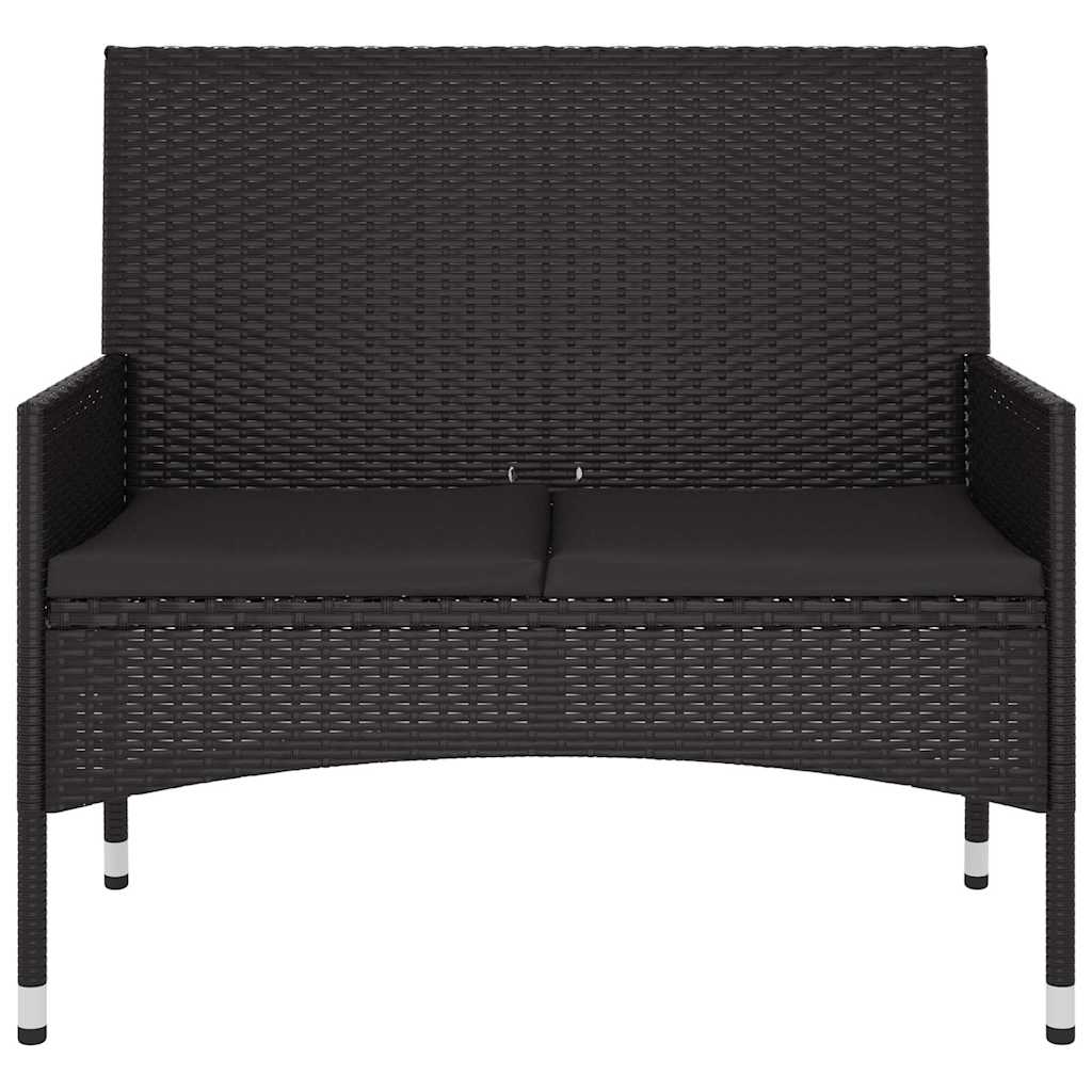 Fekete 2 személyes polyrattan kerti pad párnával 3