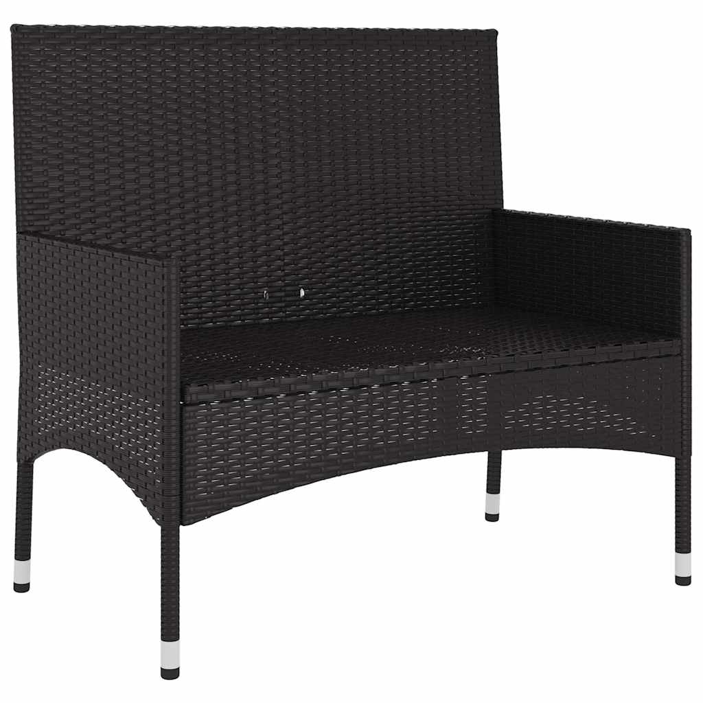 Fekete 2 személyes polyrattan kerti pad párnával 4