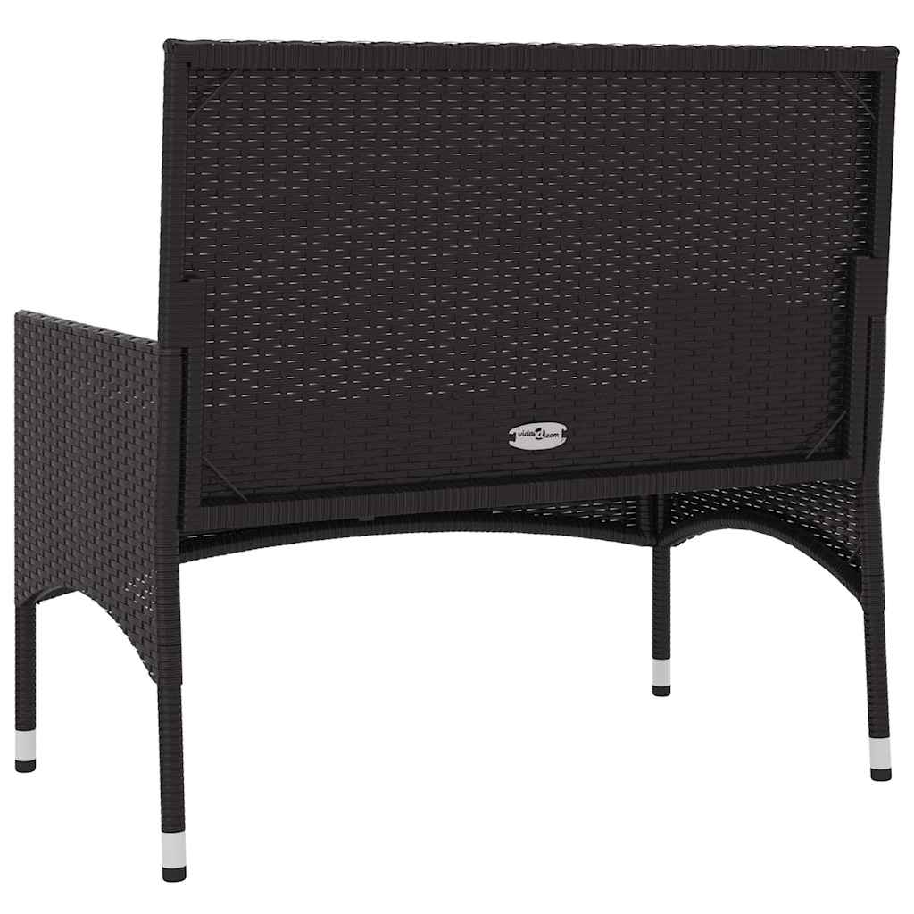 Fekete 2 személyes polyrattan kerti pad párnával 6