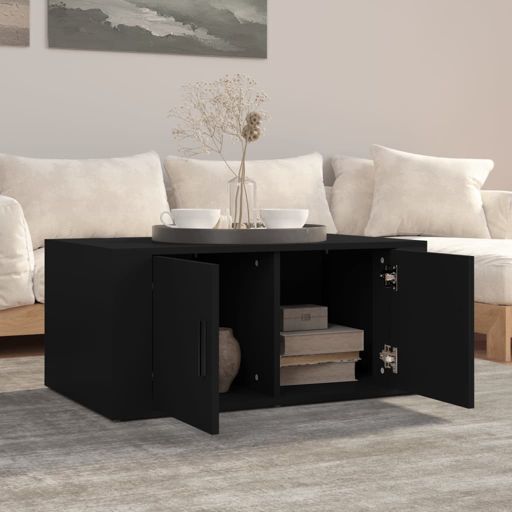 Fekete szerelt fa dohányzóasztal 80 x 50 x 36 cm 3