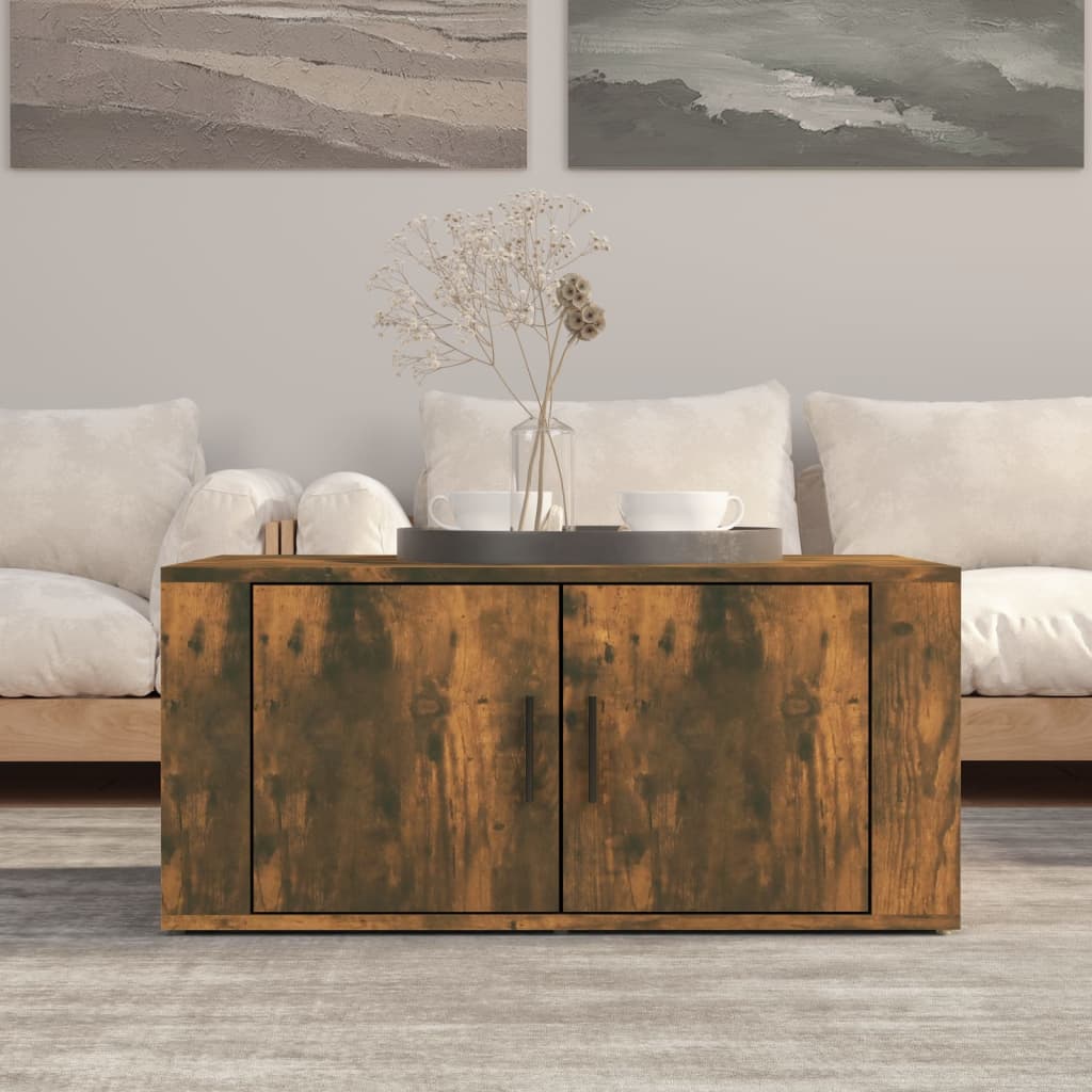 Füstös tölgy színű szerelt fa dohányzóasztal 80 x 50 x 36 cm