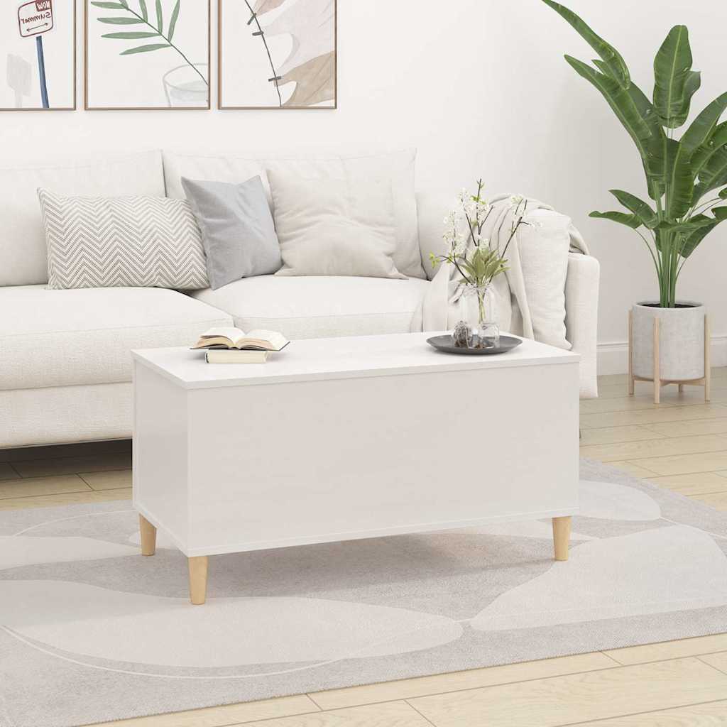 Magasfényű fehér szerelt fa dohányzóasztal 90x44,5x45 cm 3