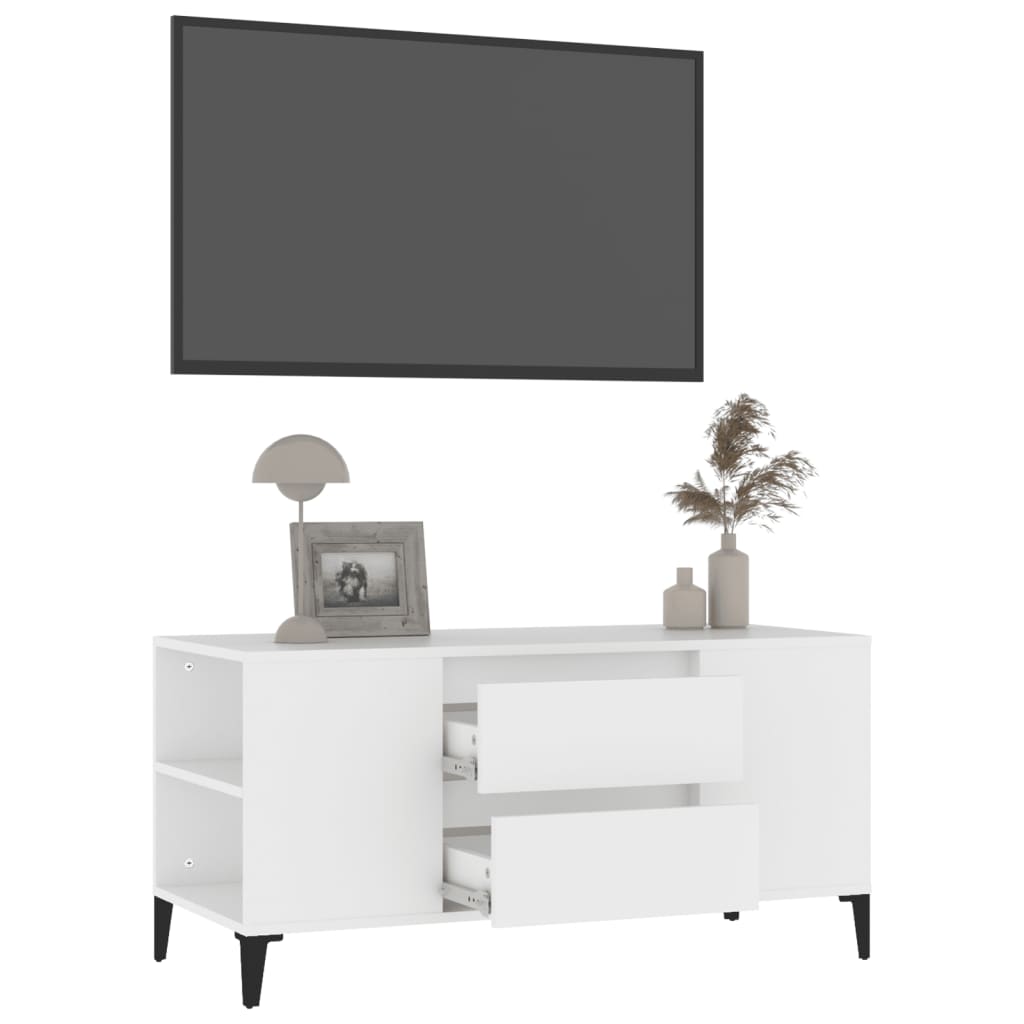 Fehér szerelt fa TV-szekrény 102x44,5x50 cm 5