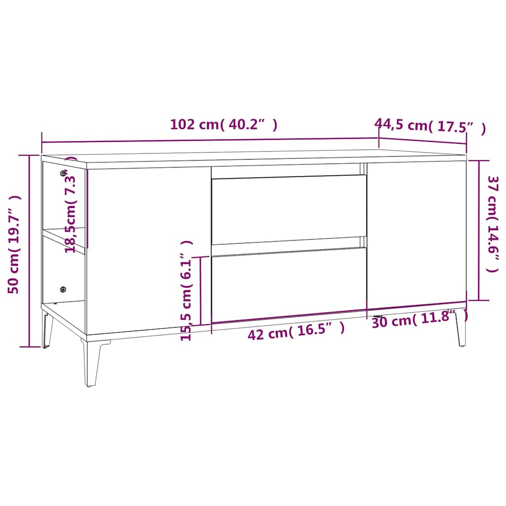 Fehér szerelt fa TV-szekrény 102x44,5x50 cm 10