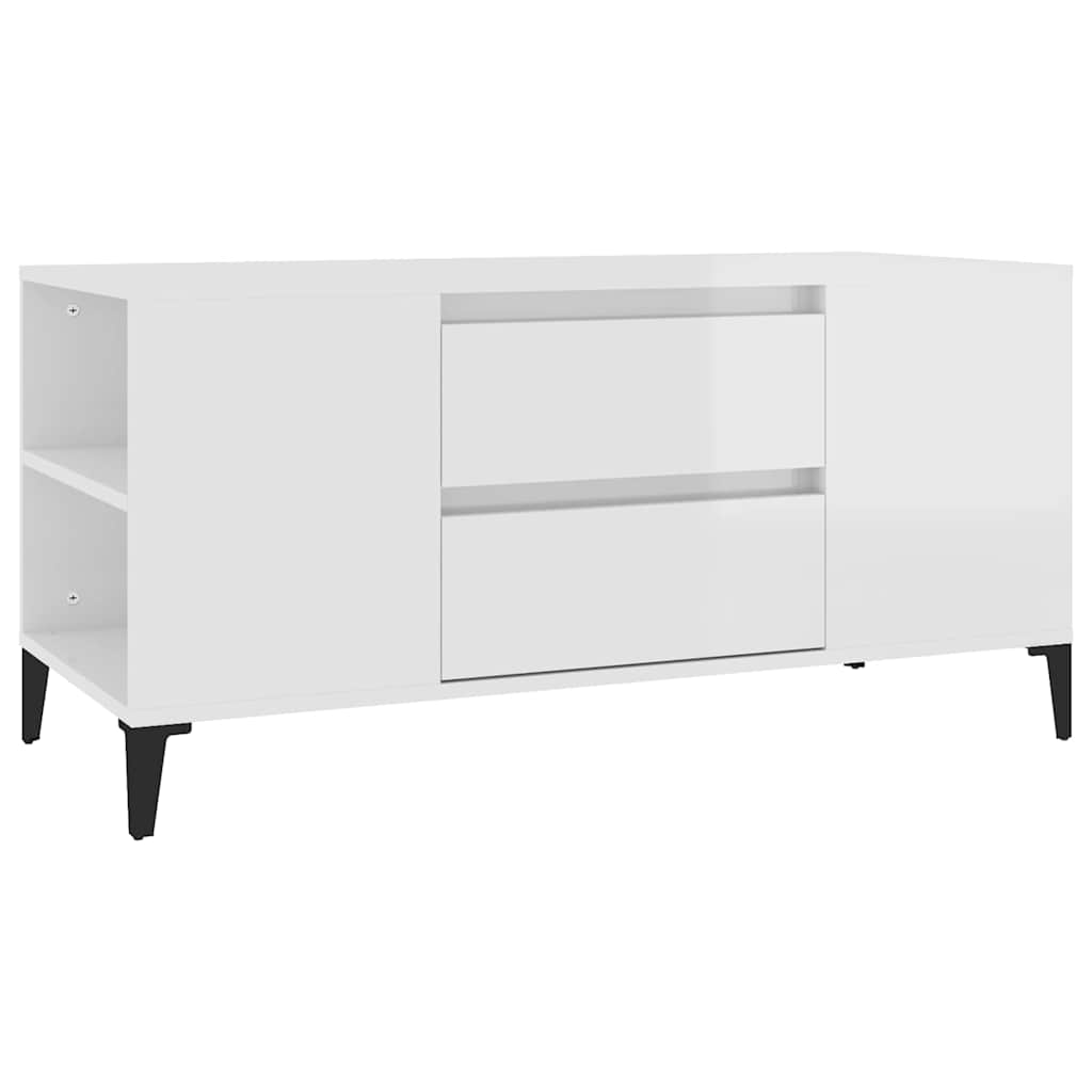 Fehér magasfényű szerelt fa TV-szekrény 102x44,5x50 cm 2