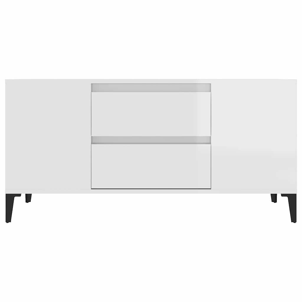 Fehér magasfényű szerelt fa TV-szekrény 102x44,5x50 cm 6