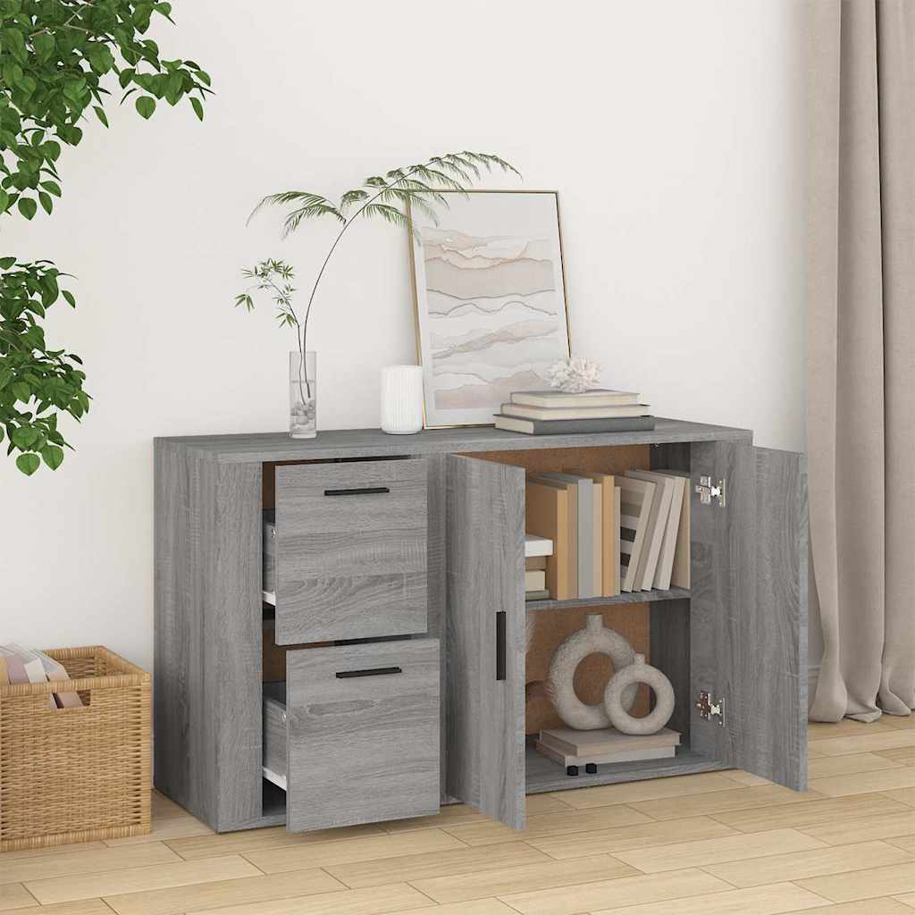 Szürke sonoma színű szerelt fa tálalószekrény 100x33x59,5 cm 3
