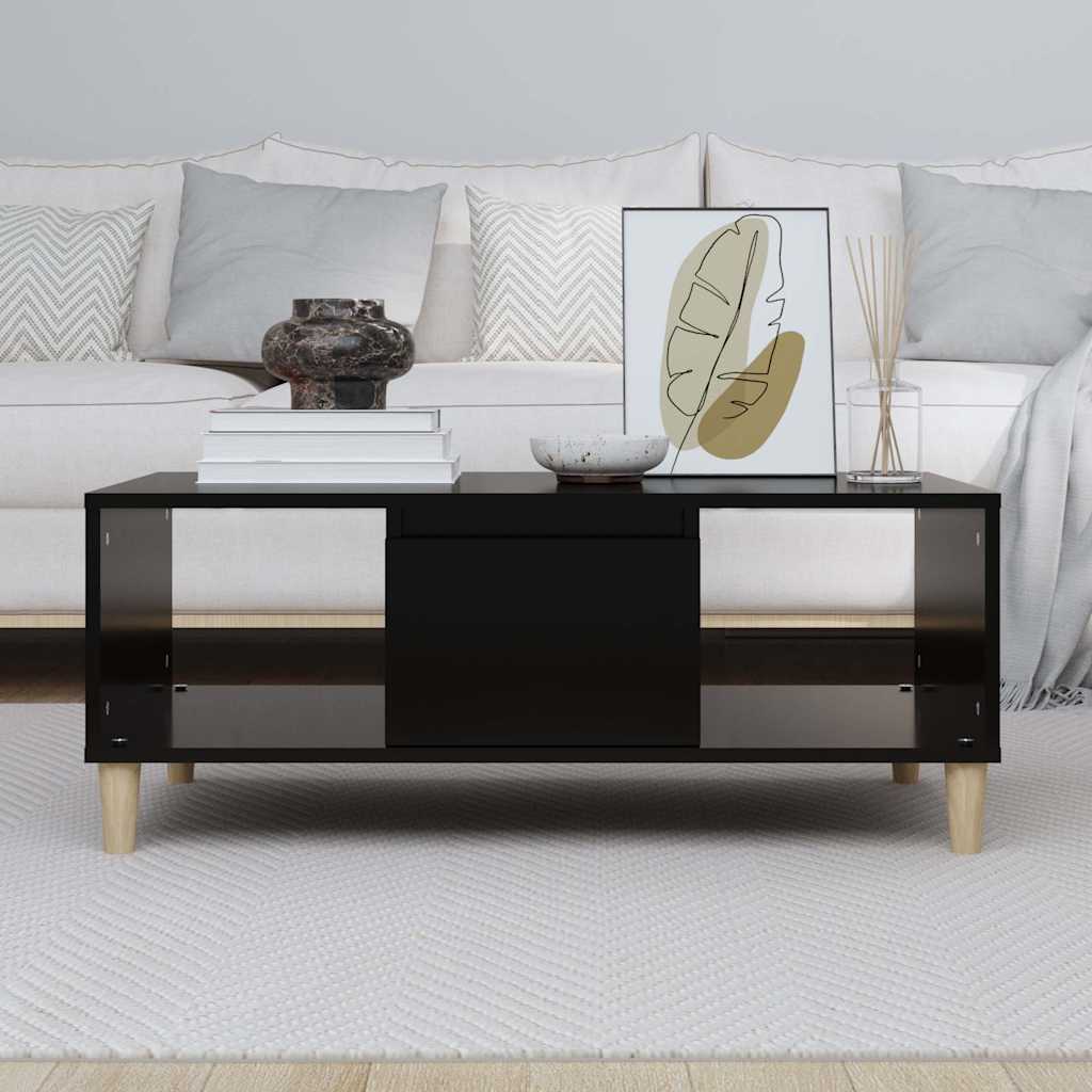 Fekete szerelt fa dohányzóasztal 90x50x36,5 cm 3