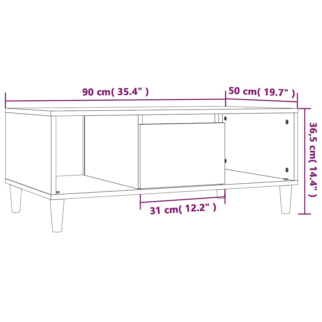 Fekete szerelt fa dohányzóasztal 90x50x36,5 cm 10